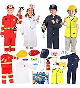 IVENRXIU Toddler Dress Up Clothes, Kids Role Play Costumes 4 In 1 Set-Police Doctor Fireman Engin...