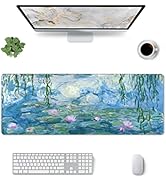 Monet Water Lilies Mouse Pad Stitched Edge XL Large Mousepad 31.5" X 12" Rubber Base Non Slip Des...