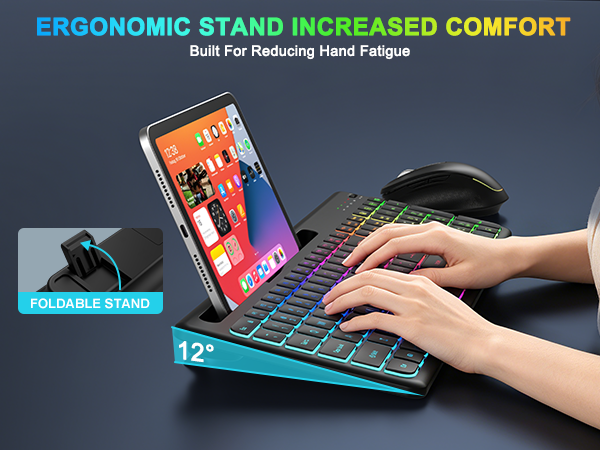 Wireless Keyboard and Mouse Combo -10 Colored Backlits, Phone Holder | Rechargeable