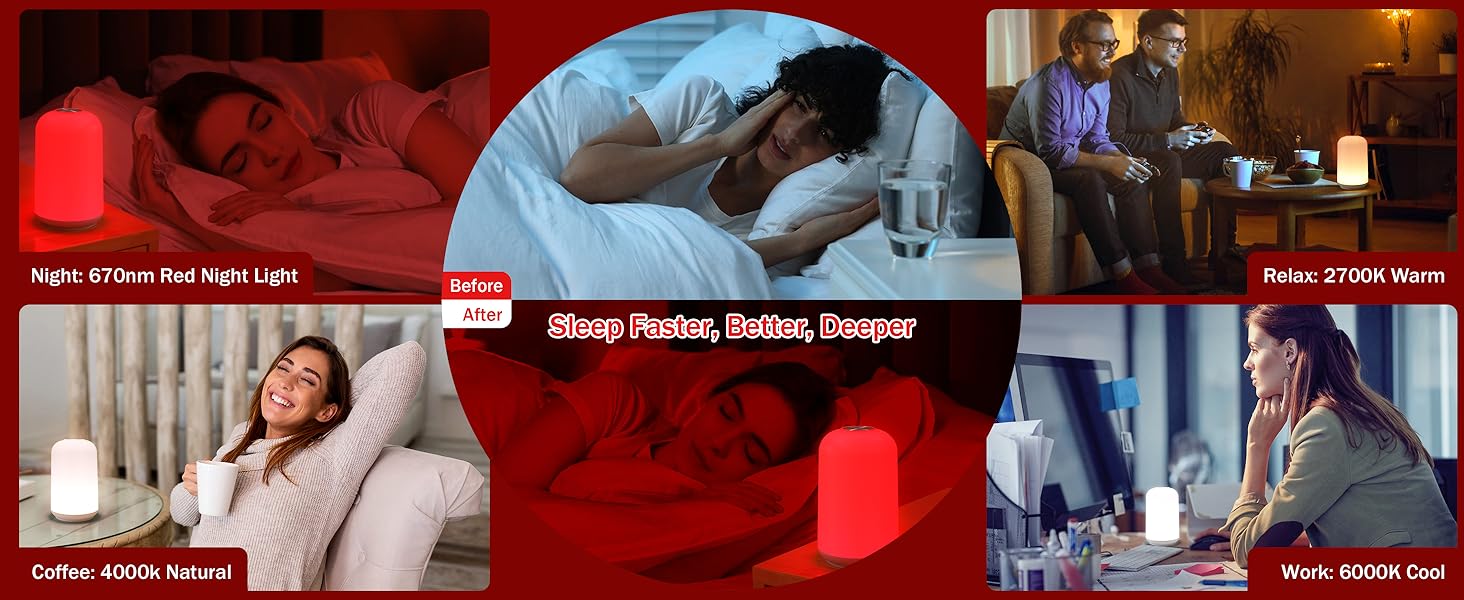 multifunctional night light red light for sleep warm natural cool white for relax coffee work