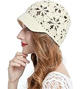 ZLYC Women Summer Slouchy Crochet Hat Handmade Cutout Knit Skull Cap with Visor