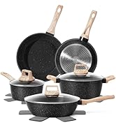 SODAY 12 Pcs Pots and Pans Set Non stick, Cookware Sets Black Granite Induction Cookware, Non-tox...