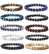SONNYX 10 Pcs 8mm Semi-Precious Gemstones Bracelets Round Beaded Bracelets for Men Women Stone Cr...