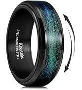 King Will Mens 8mm Stainless Steel Rings Anxiety Fidget Spinner Ring Black Plated Blue Green Gala...