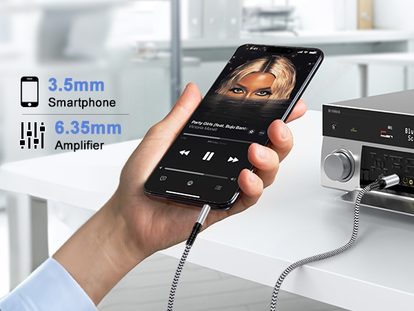 3.5mm to 6.35mm stereo aux cable