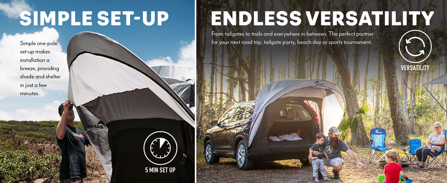 Napier Sportz Cove awning SUV Tent with a single pole design for easy 5 minute car camping setup