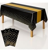 iCrius Premium Black Gold Dot Plastic Tablecloths 3-Pack 54"x108" - Heavy-Duty 2in1 Disposable Co...