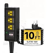 Iwister Outdoor Extension Cord, 3 Wide Outlets, 1875W/15A, 10FT 14AWG Heavy Duty SJTW Power Strip...