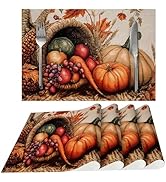 Thanksgiving Pumpkin Placemats Set of 4 Washable Table Place Mats for Dining Kitchen Party Decor