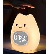 Cat Alarm Clock for Kids with Night Light, Sleep Training Clock Time to Wake Clock, Rechargeable ...