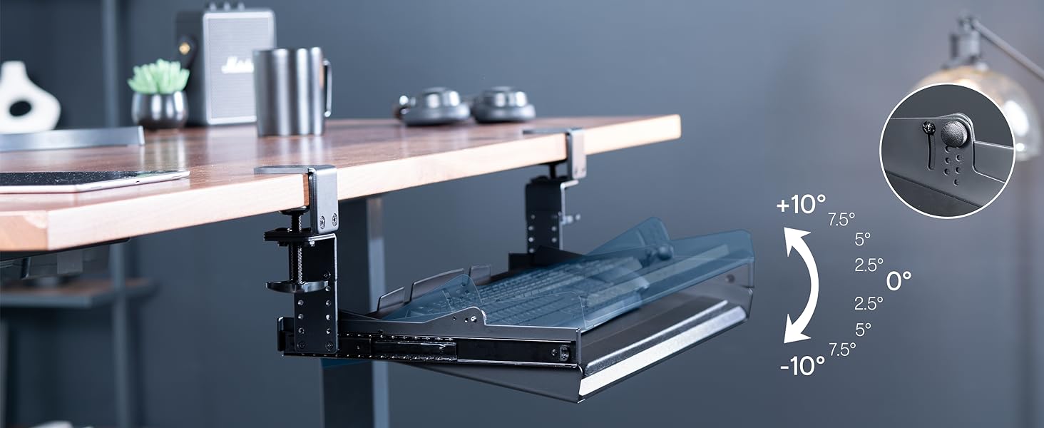 Clamp-on Height Adjustable Tilting Keyboard Tray