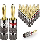WGGE WG-029 Banana Plugs Audio Jack Connector, 24k Gold Dual Screw Lock Speaker Connector for Spe...