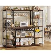 UPOSOJA Large Bakers Rack with Power Outlet, 62.4in Wide Kitchen Microwave Stand with Storage She...