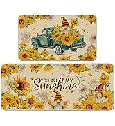 Cusugbaso Sunflower Kitchen Decor, Sunflower Kitchen Rugs Set of 2 - Farmhouse Gnomes and Truck K...