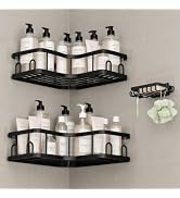 Veken Corner Adhesive Shower Caddy 3-Pack with Soap Holder&amp;Hooks,No Drilling Shower Shelves,Rustp...