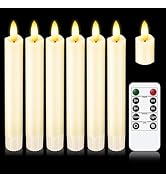 KSWING Upgraded Real Wax Short LED Flameless Taper Candles with Remote, 6 PCS Ivory Candlesticks ...