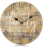 Lafocuse 12 Inch Silent Brown Wall Clocks Battery Operated, Family Decorative Farmhouse Wall Cloc...
