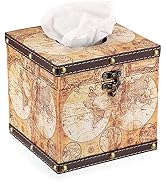 Sumnacon Retro Wood Square Tissue Box Cover - Vintage Cube Tissue Box Holder, Decorative Facial T...