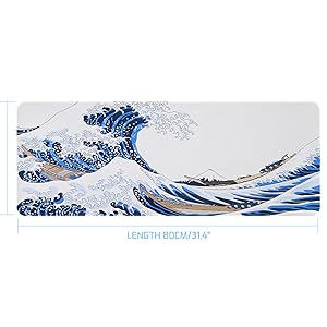Extended Large Gaming Mouse Pad,Waterproof Keyboard Mouse Mat Desk Pad,Japanese Sea Wave