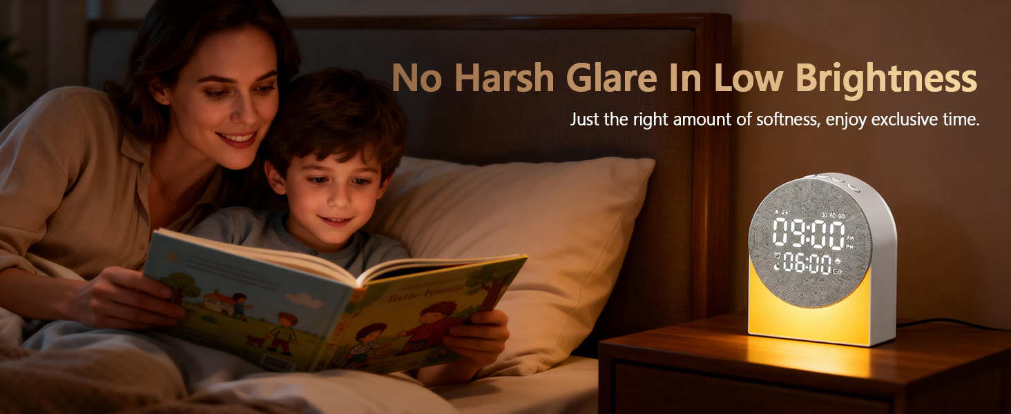 Night light alarm clock with white noise