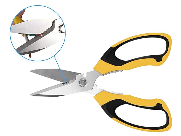 Multifunctional utility scissors all purpose heavy duty built-in wire stripping slots and more