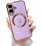 ZTOFERA Magnetic Case for iPhone 16 Case 6.1" [Compatible with MagSafe] Cute Plating Love Hearts ...