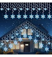 Blue and White Snowflake Christmas Icicle Lights Outdoor, 20Ft 228 LED Snowflake Lights with 24 D...