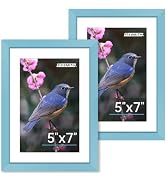 FIXSMITH 5x7 Picture Frame Set of 2, Blue Photo Frame with HD Plexiglass, Display Pictures 4x6 wi...