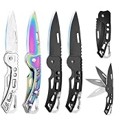 WWZJ 4 Pack Pocket Knife, Stainless Steel Folding Knife with Keychain, Self-Defense Knife for Out...