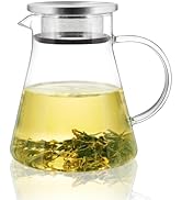CNGLASS 30.5oz/900ml Glass Teapot Stovetop Safe,One-Touch Clear Tea Kettle,Blooming and Loose Lea...