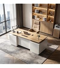 63 Inch L-Shaped Executive Desk, Industrial Modern Wood Office Desk with Locking Drawers, Built-in C...