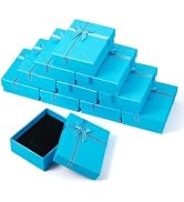 Craftdady 12Pcs Light Sky Blue Rectangle Jewelry Box with Lids Sponge Pad Filled Cardboard Presen...