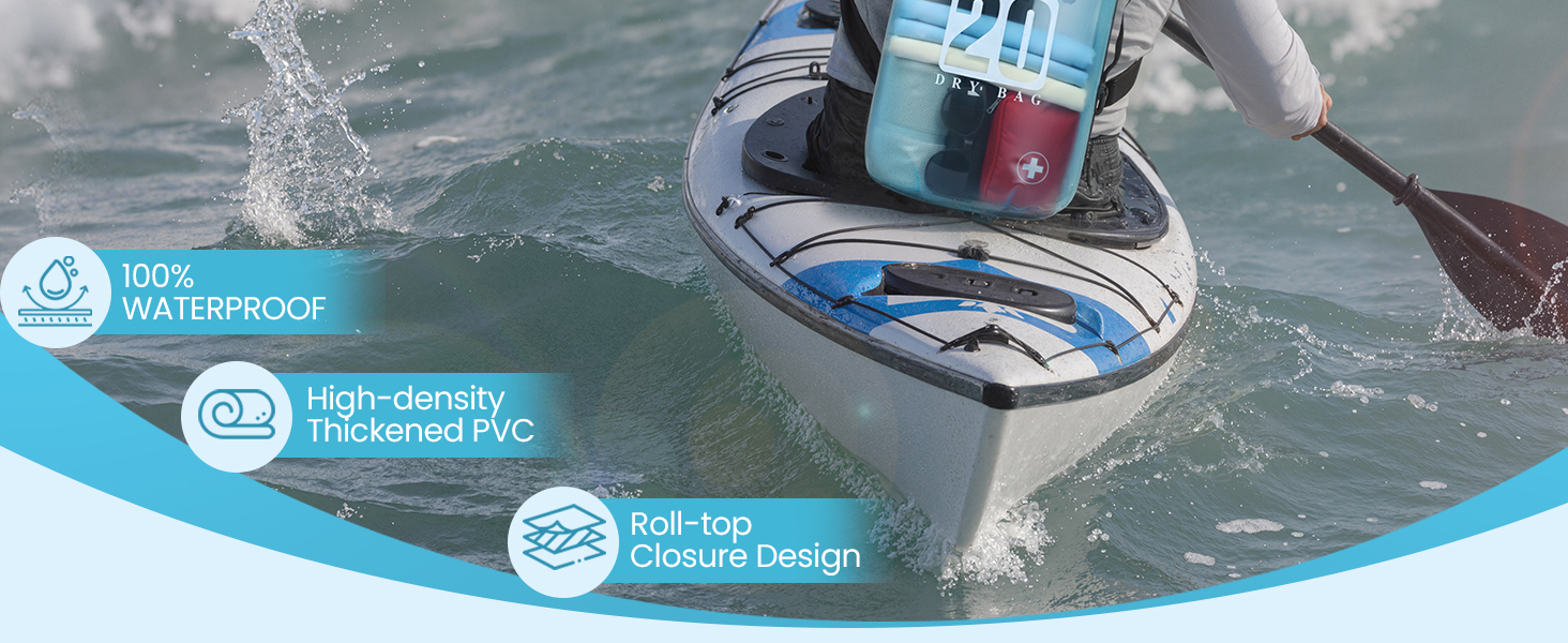 waterproof dry bag made from high-density thickened PVC &amp;amp; roll-top closure for water sports