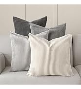 Volcanics Set of 4 Neutral Grey Corduroy Decorative Couch Throw Pillow Covers 18x18 Inch, Western...