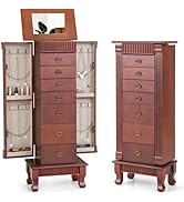 Giantex Standing Jewelry Armoire Cabinet Storage Chest with 7 Drawers, 2 Side Doors, 12 Necklace ...