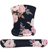 MOSISO Wrist Rest Support for Mouse Pad & Keyboard Set, Peony Ergonomic Mousepad Non-Slip Base Ho...