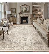HUGEAR Area Rug 8x10 Vintage Brown Machine Washable Living Room Rugs Thin Neutral Floral Vacuumab...
