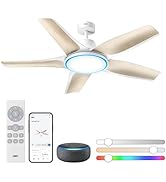 Dreo Smart Ceiling Fans with Lights, Low profile Ceiling Fan with Alexa/App, 52'' Dimmable Lighti...