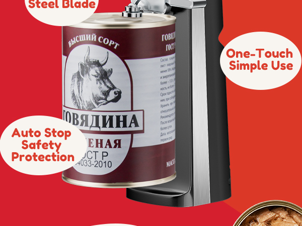 NK-0709 Easy one-touch electric can opener, auto-stop safety design for secure can opening