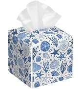 BLYKVGHQ Undersea World Square Tissue Box Cover Starfish and Seashell Tissue Box Holder Facial Cu...