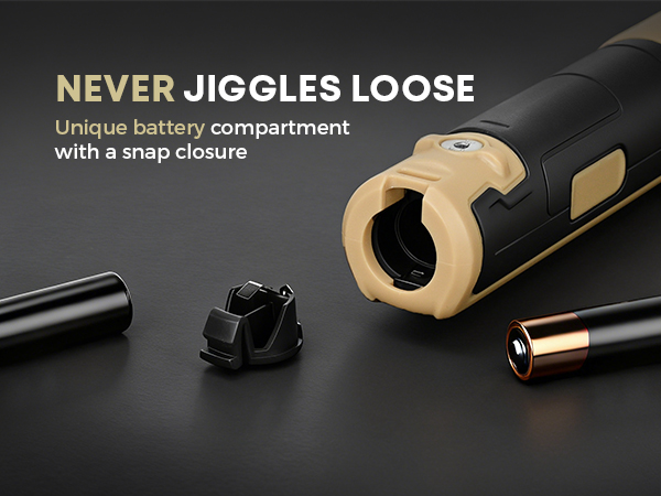 Unique battery compartment with a snap closure