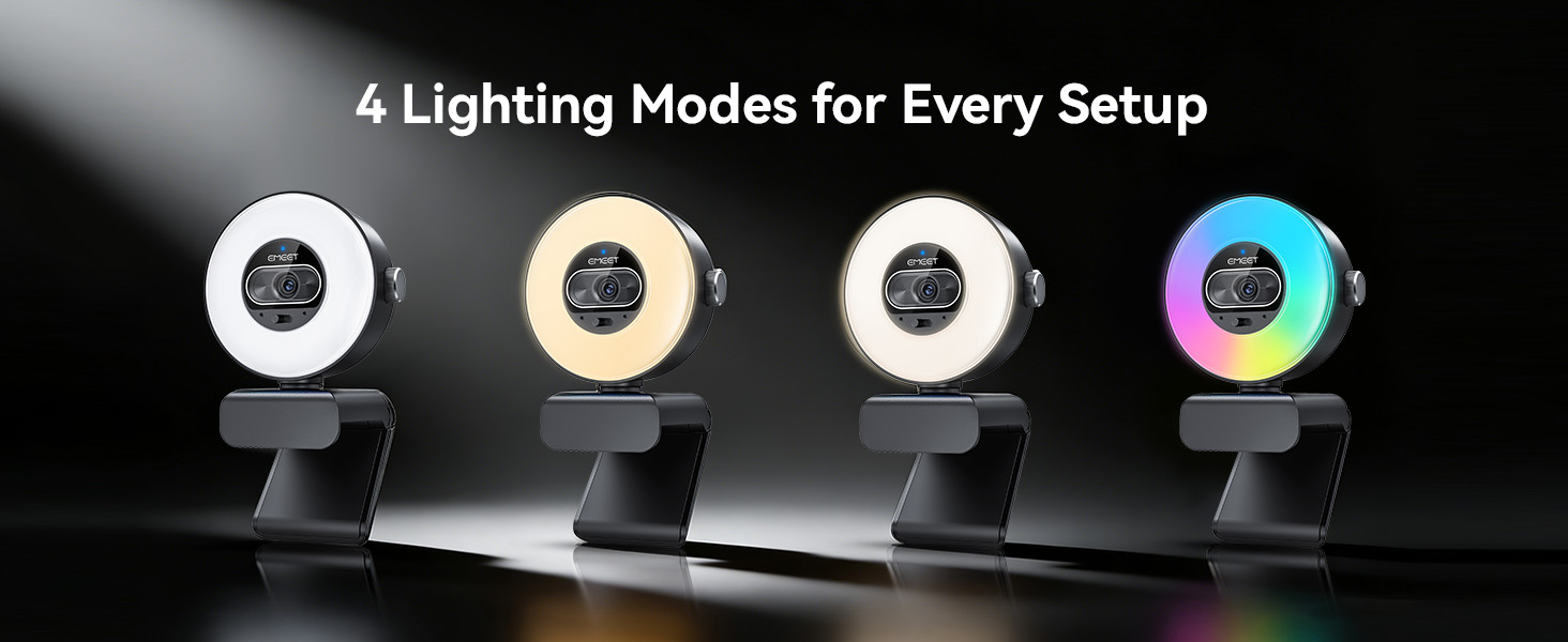 4 modes—Cool White, Warm White, Natural White, and Ambient Light EMEET S600L 4K Webcam