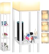 FOLKSMATE Touch Control Shelf Floor Lamp, Modern Dimmable LED Standing Lamps with Shelves, Chargi...