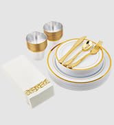 175PCS Gold Disposable Dinnerware Sets for Party Halloween 25 Guests 25 Dinner Plastic Plates 25 ...