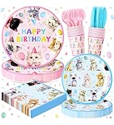 Fighting to Achieve Cats Happy Birthday Party Plates Set, 144PCS Cats Themed Paper Plates Napkins...