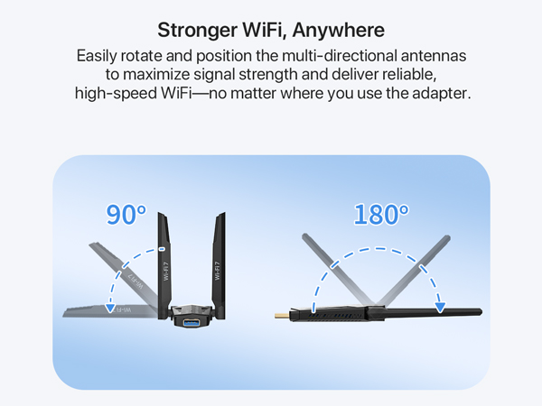 Showing Adjustable Antennas on the USB WiFi Adapter for Optimal WiFi Signal Strength