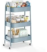 EAGMAK 3 Tier Utility Rolling Cart, Metal Storage Cart with Handle and Lockable Wheels, Multifunc...