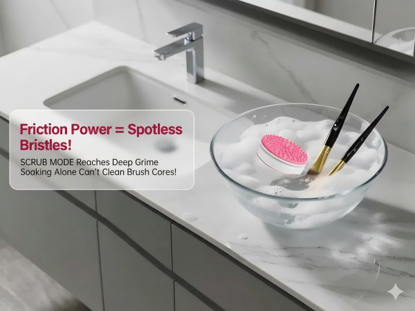 Powerful friction technology removes 98% of makeup residue while being gentle on bristles