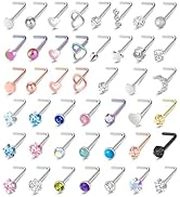 ONESING 36-44 Pcs 18G 20G Nose Rings Studs Nose Rings for Women Nose Piercings Jewelry Surgical S...