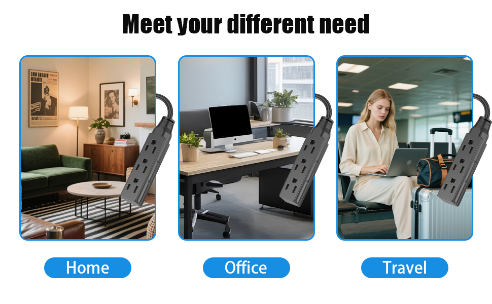 1 FT Short Power Extension Cord, HITRENDS 3 Outlet Extension Cord, 3 Prong Grounded Wire